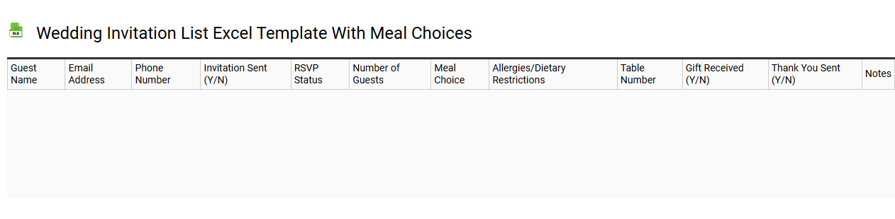 Wedding invitation list Excel template with meal choices