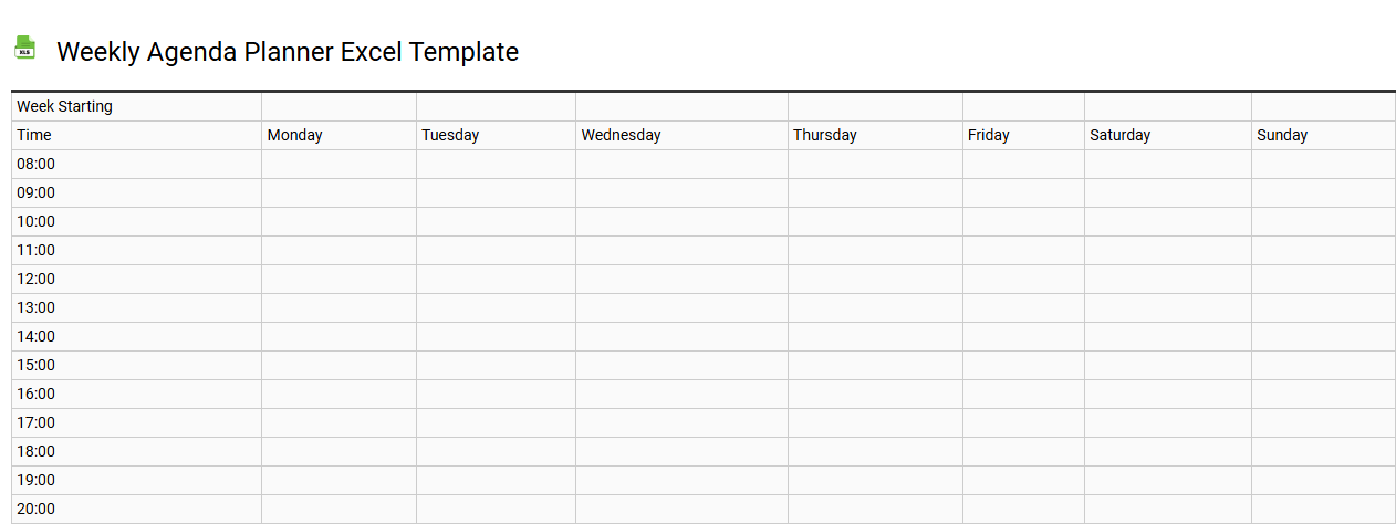 Weekly agenda planner Excel template