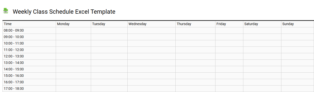 Weekly class schedule Excel template