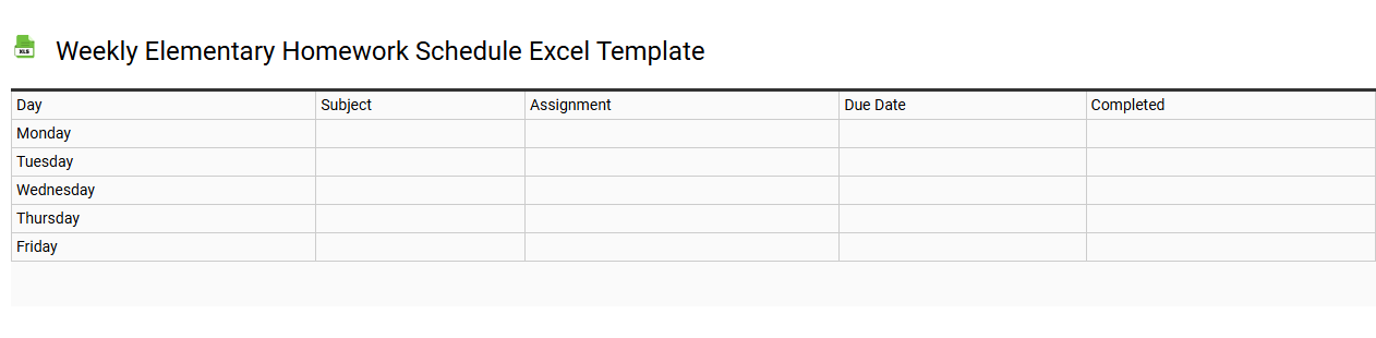 Weekly Elementary homework schedule Excel template