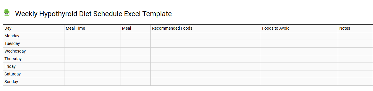 Weekly hypothyroid diet schedule Excel template
