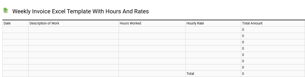 Weekly invoice Excel template with hours and rates