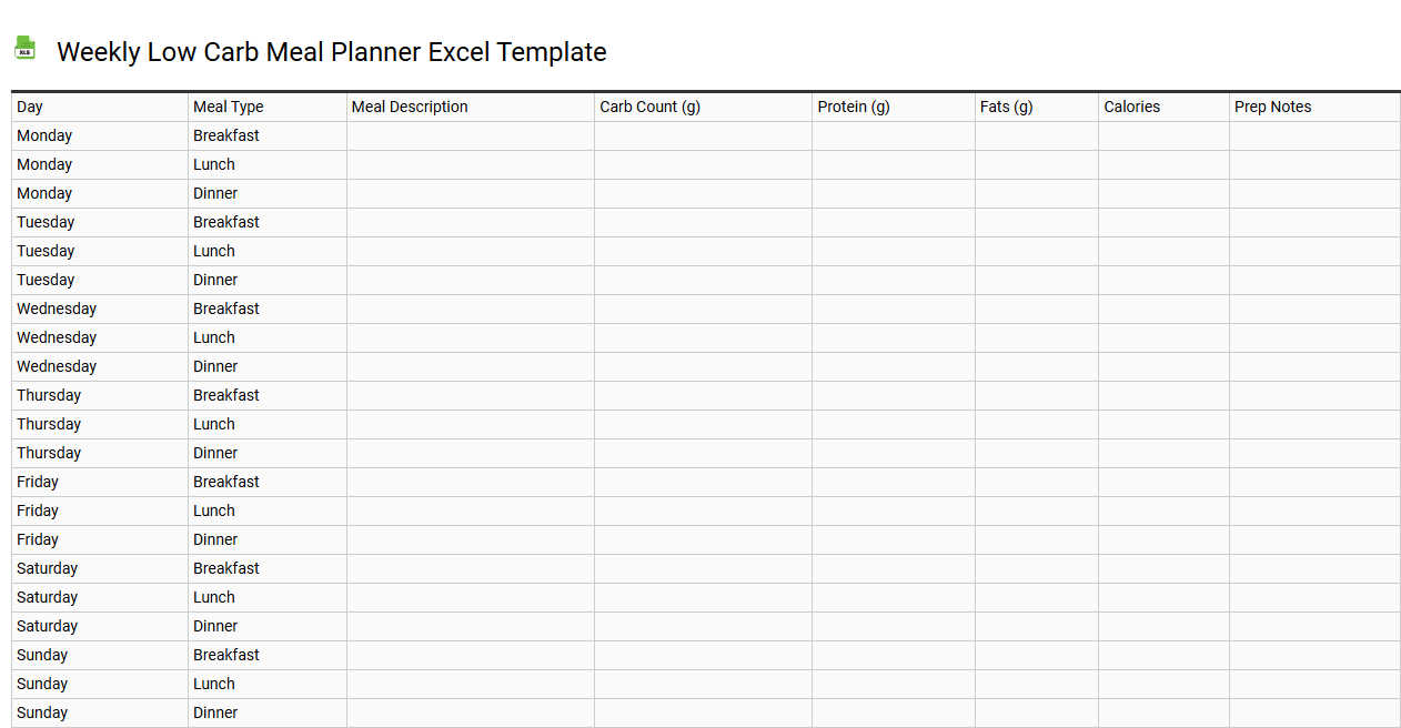 Weekly low carb meal planner Excel template