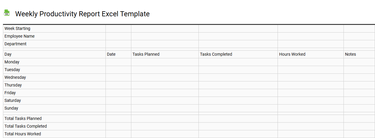 Weekly productivity report Excel template