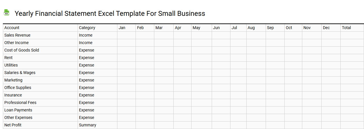Yearly financial statement Excel template for small business
