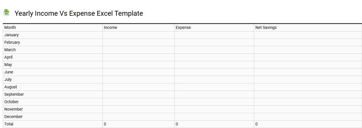Yearly income vs expense Excel template