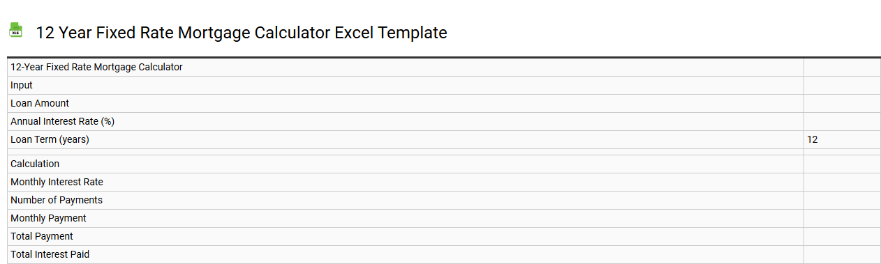 12 year fixed rate mortgage calculator Excel template