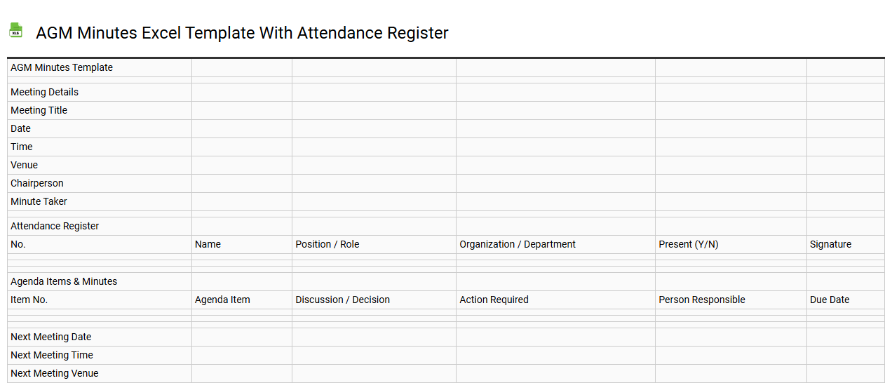 AGM minutes Excel template with attendance register