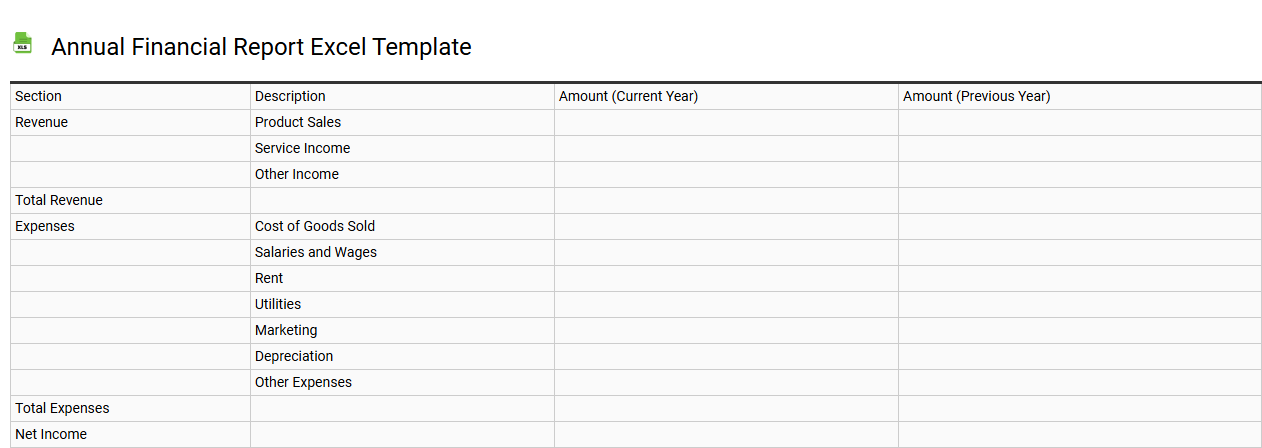 Annual financial report Excel template