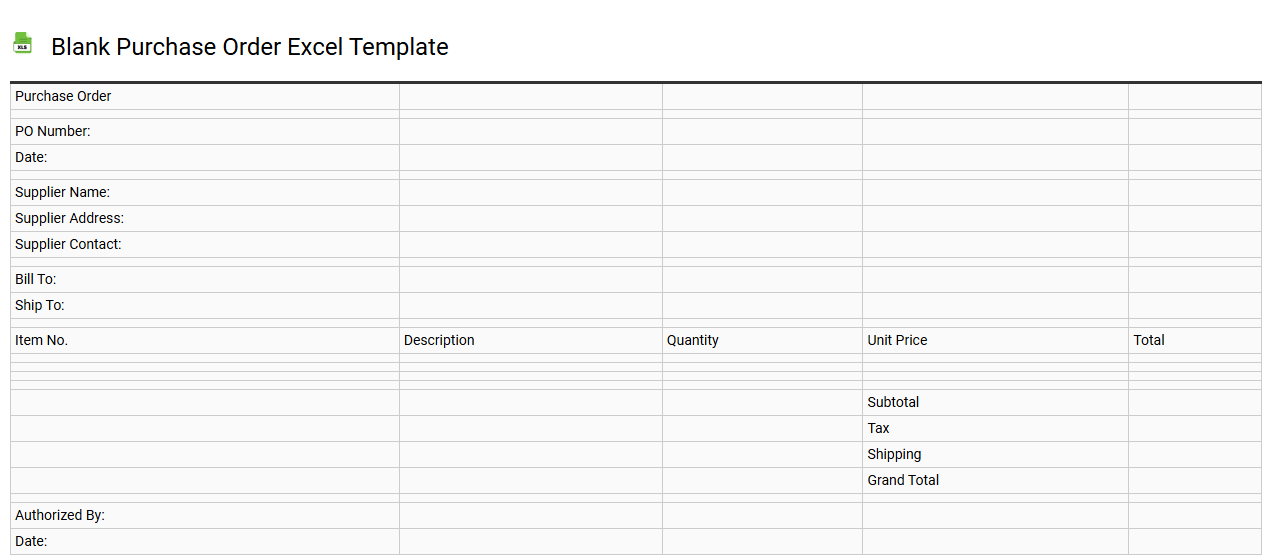 Blank purchase order Excel template