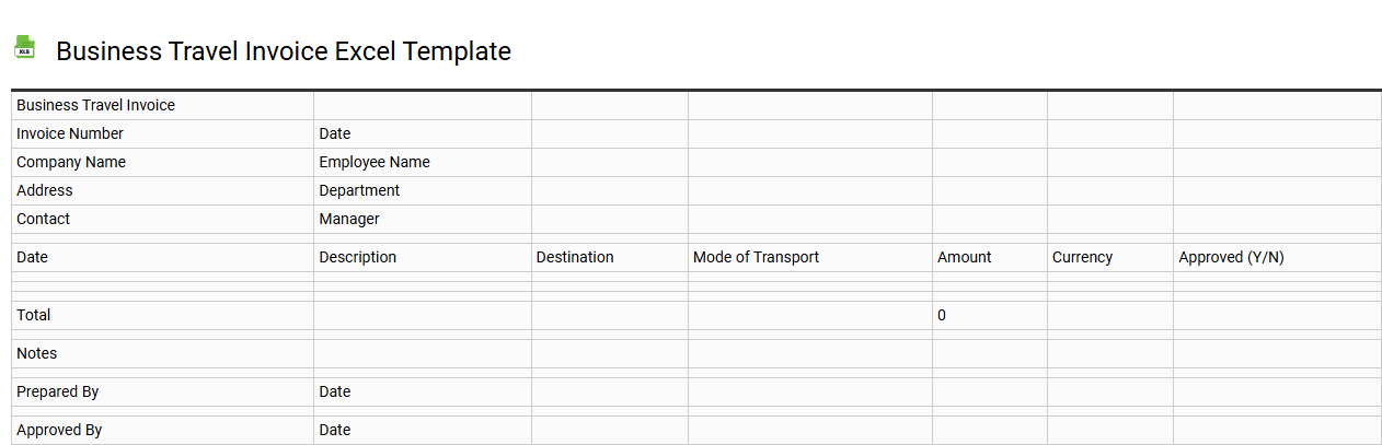 Business travel invoice Excel template