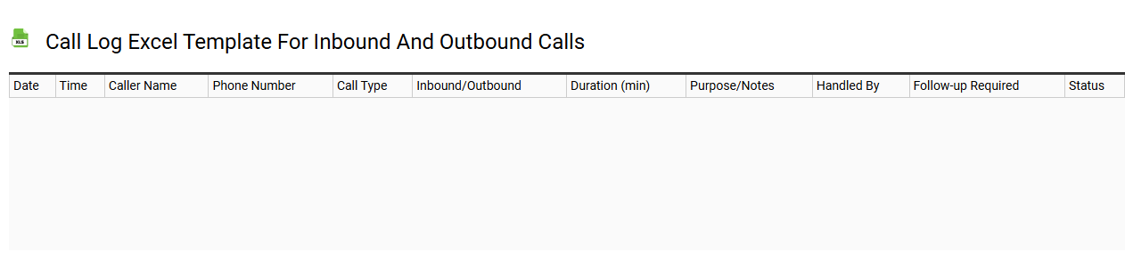 Call log Excel template for inbound and outbound calls