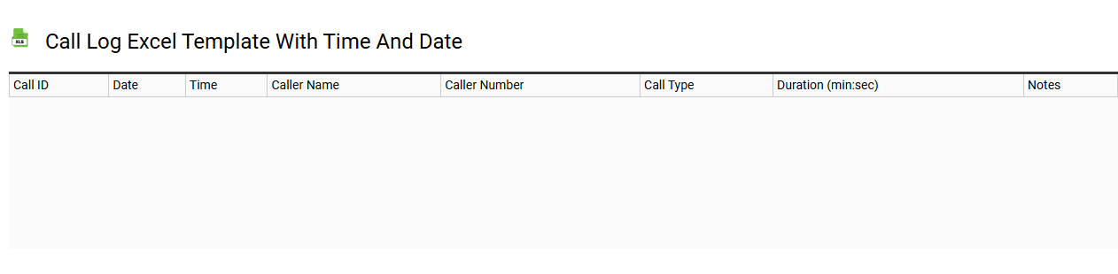 Call log Excel template with time and date
