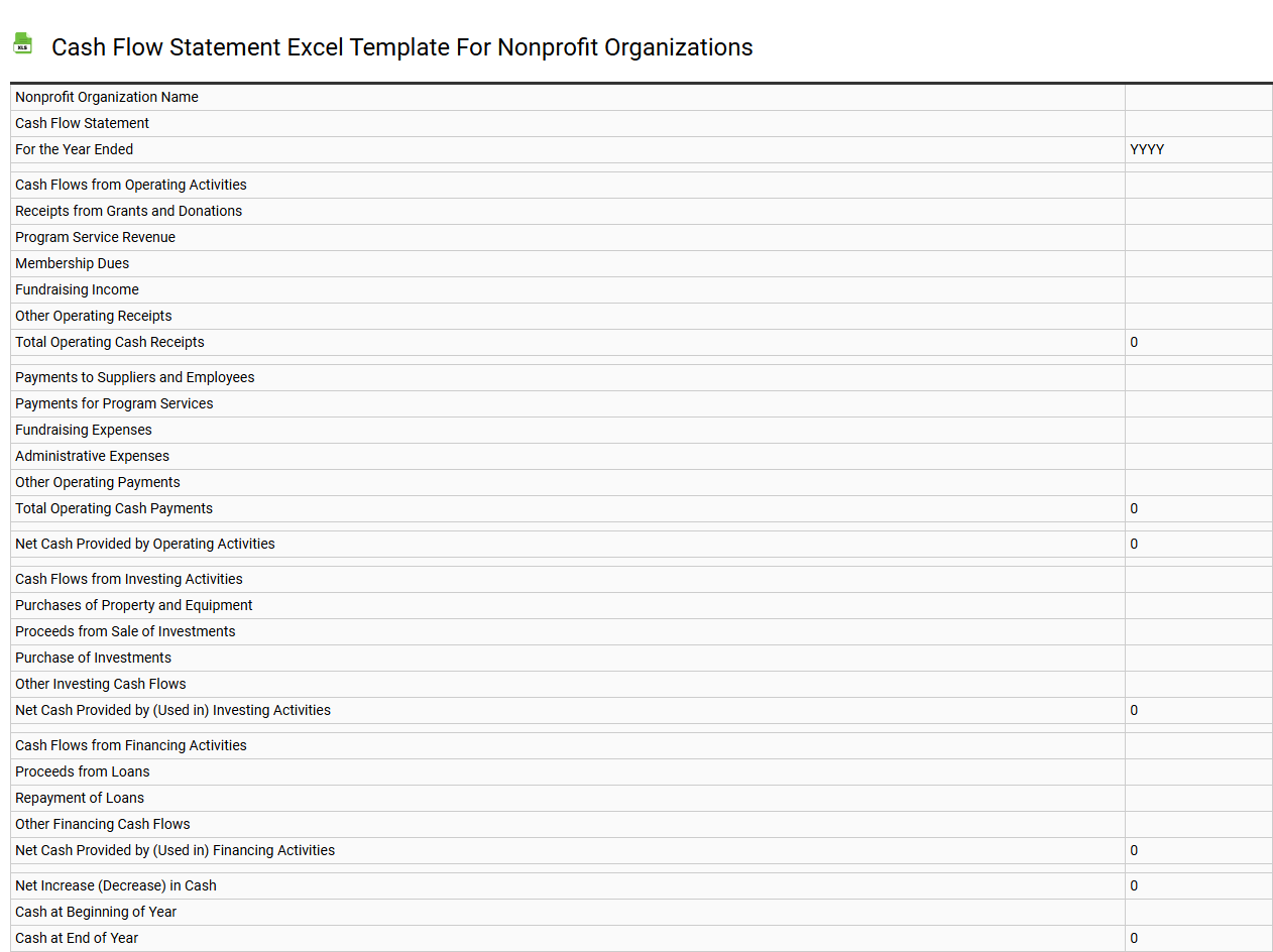 Cash flow statement Excel template for nonprofit organizations