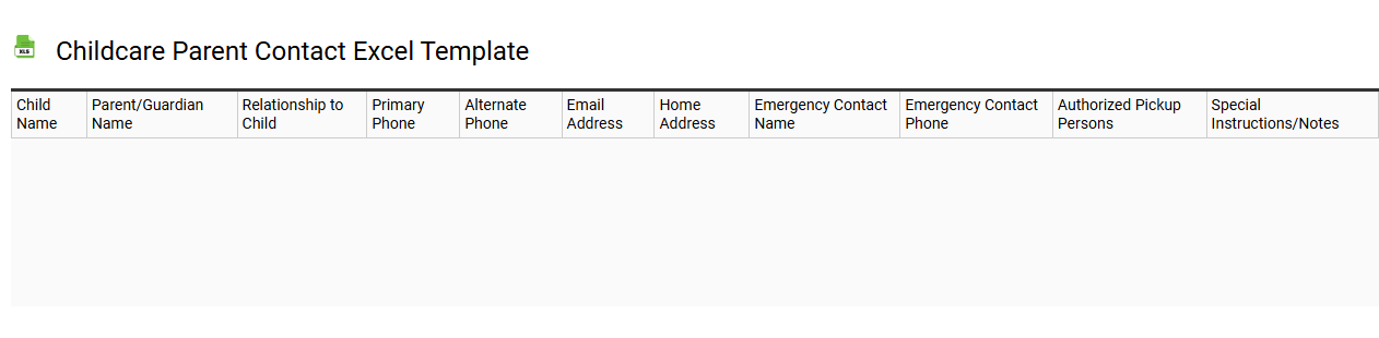 Childcare parent contact Excel template