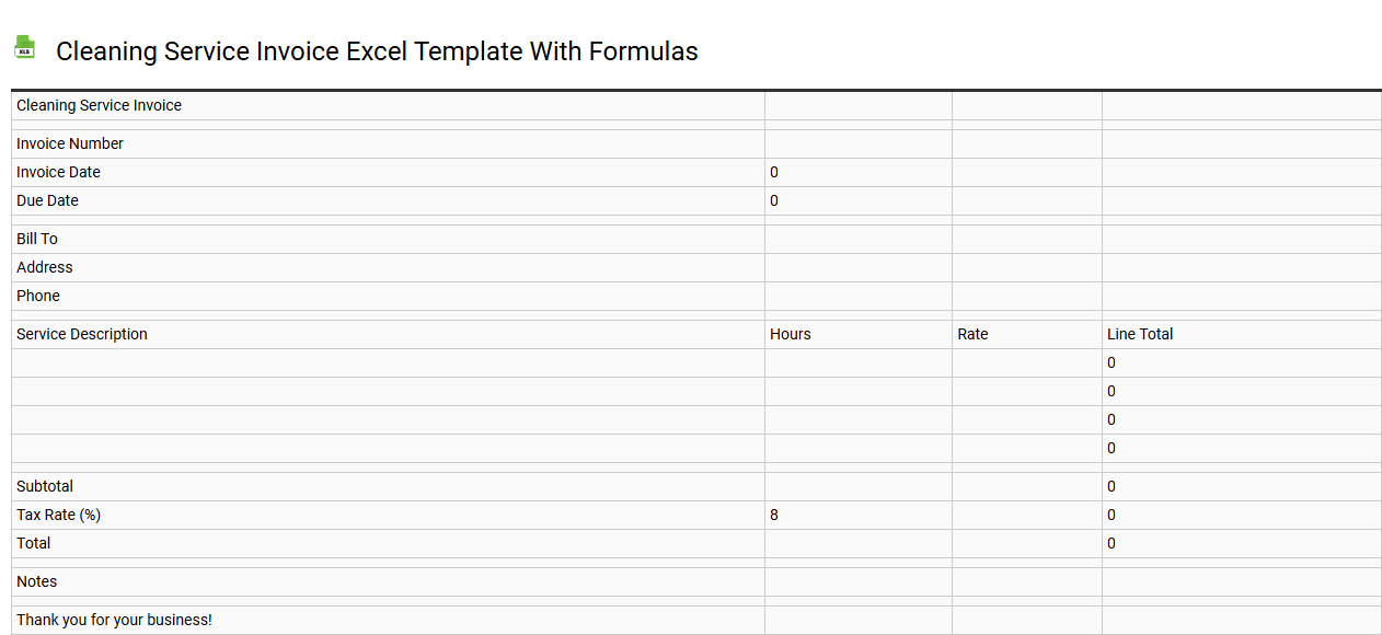 Cleaning service invoice Excel template with formulas