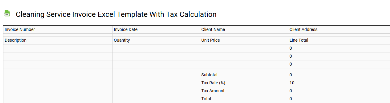 Cleaning service invoice Excel template with tax calculation