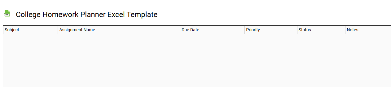 College homework planner Excel template