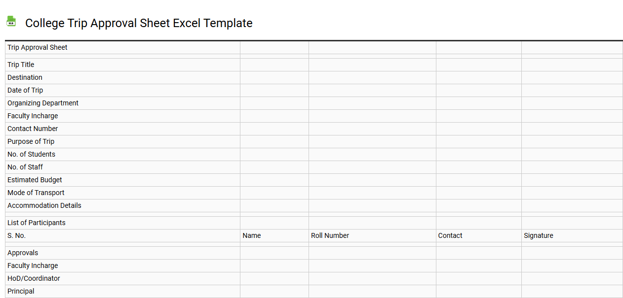College trip approval sheet Excel template