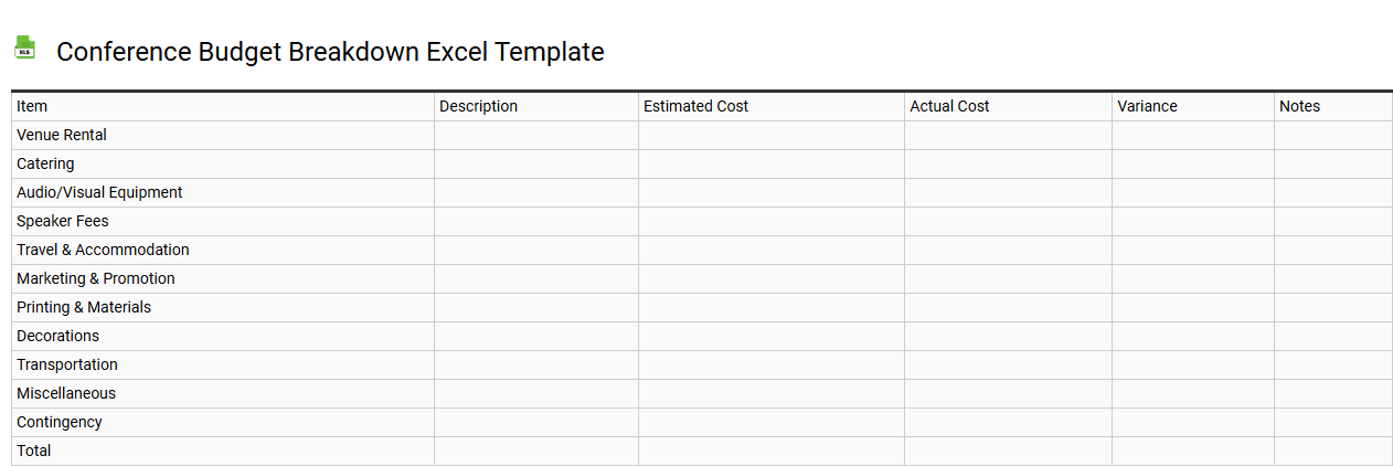 Conference budget breakdown Excel template