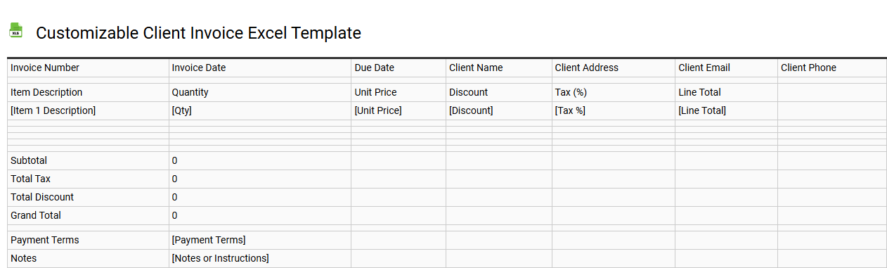 Customizable client invoice Excel template