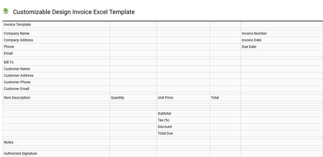 Customizable design invoice Excel template