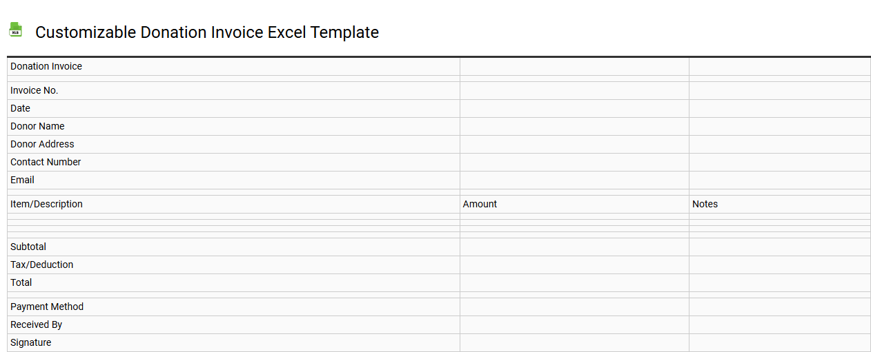 Customizable donation invoice Excel template
