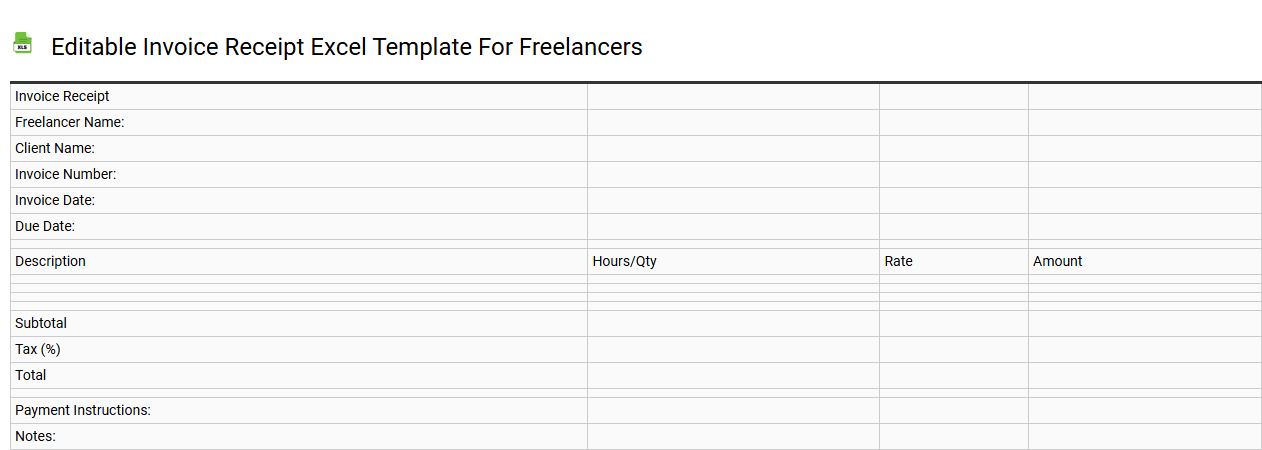 Editable invoice receipt Excel template for freelancers