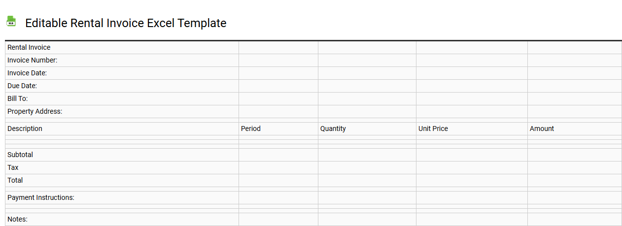 Editable rental invoice Excel template