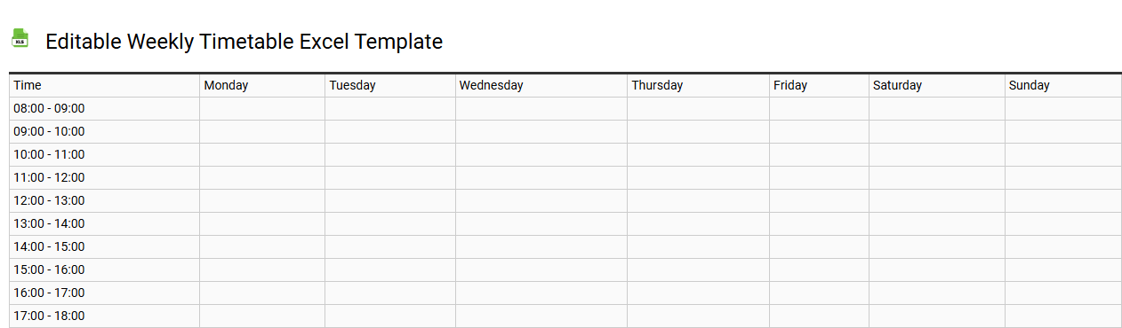 Editable weekly timetable Excel template