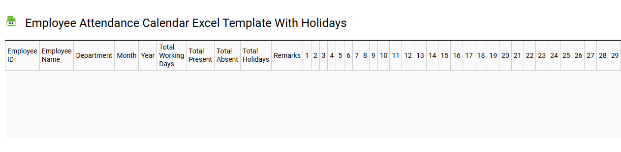 Employee attendance calendar Excel template with holidays
