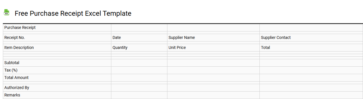 Free purchase receipt Excel template