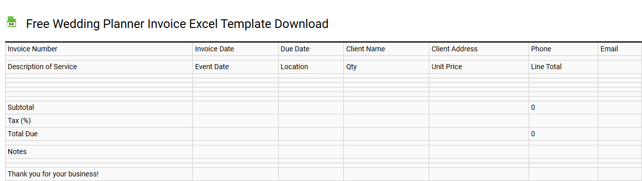 Free wedding planner invoice Excel template download
