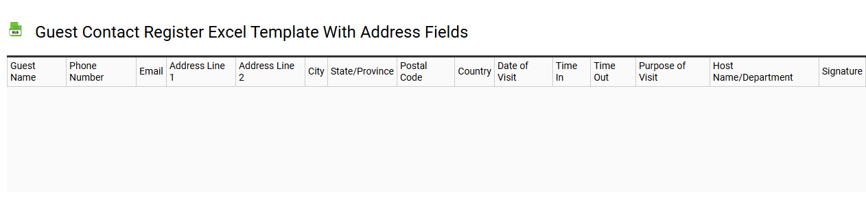 Guest contact register Excel template with address fields