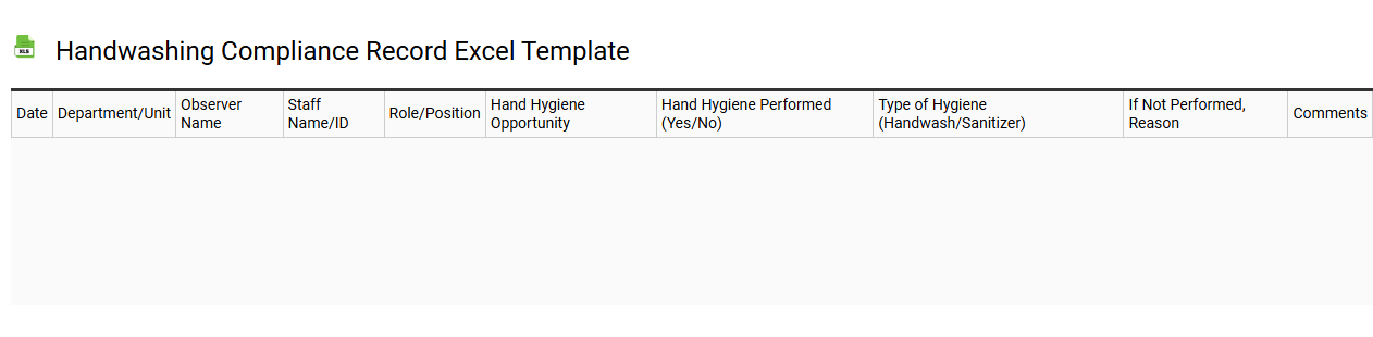 Handwashing compliance record Excel template