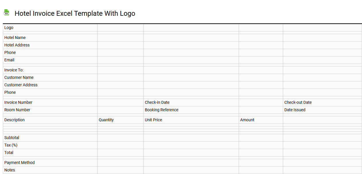 Hotel invoice Excel template with logo