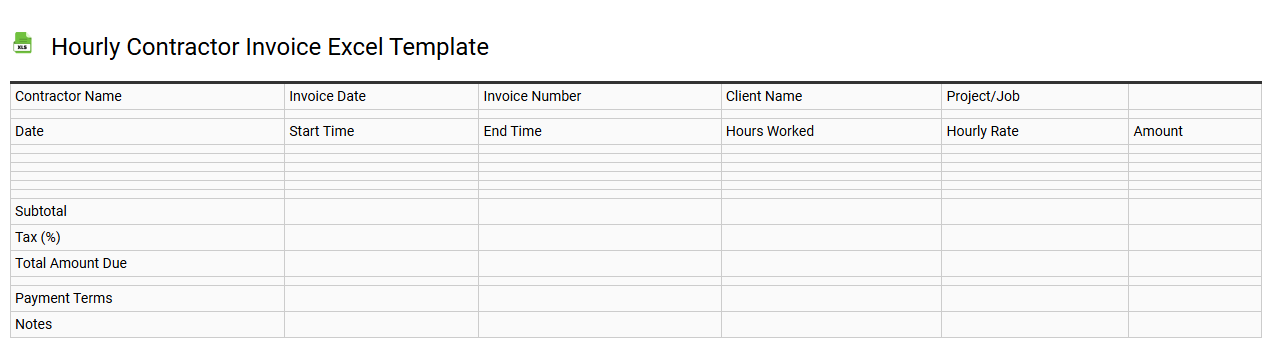 Hourly contractor invoice Excel template
