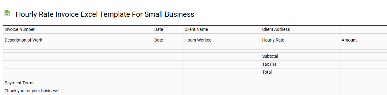 Hourly rate invoice Excel template for small business