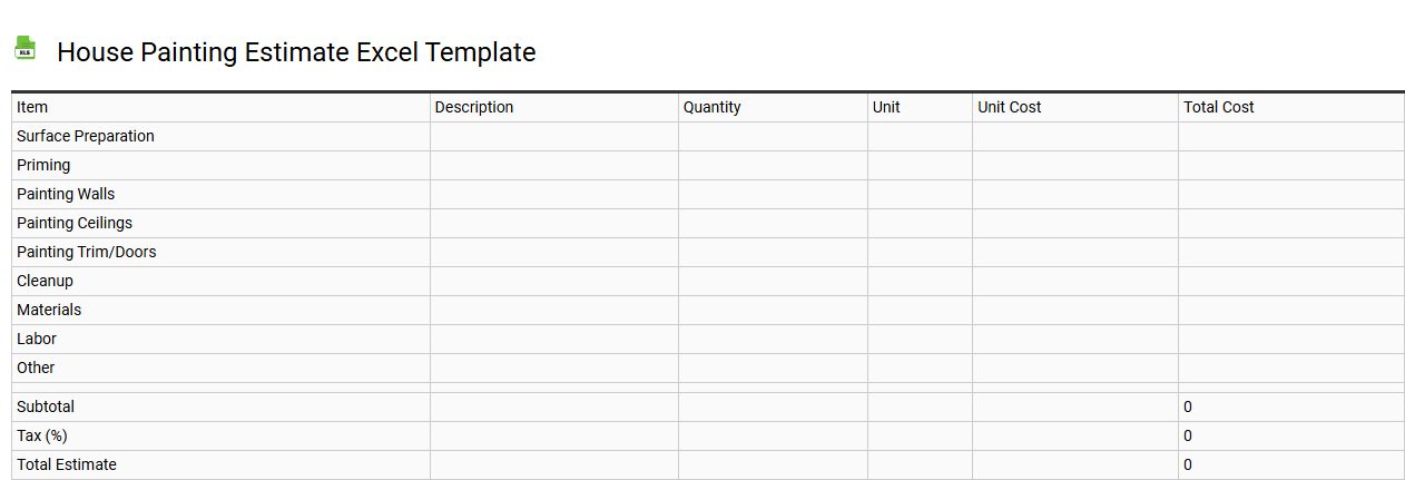 House painting estimate Excel template