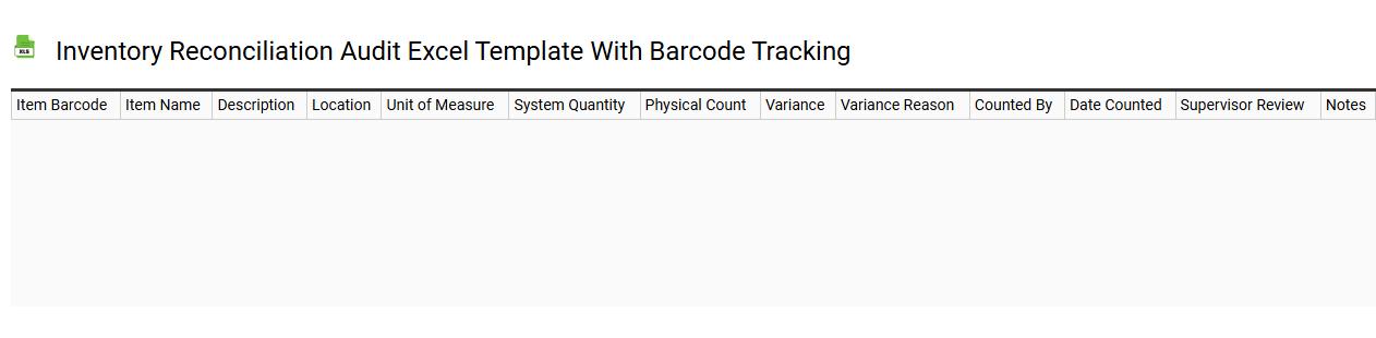 Inventory reconciliation audit Excel template with barcode tracking