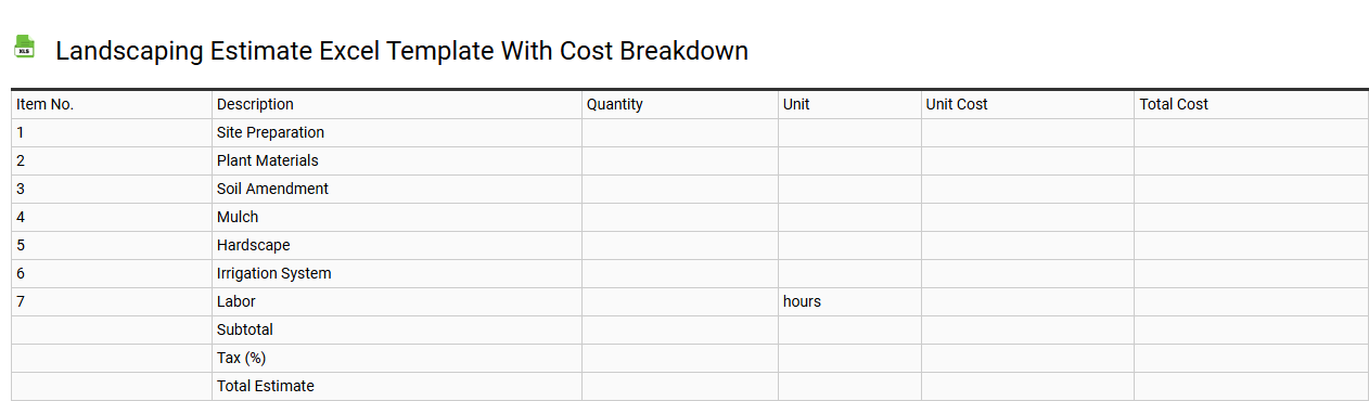 Landscaping estimate Excel template with cost breakdown