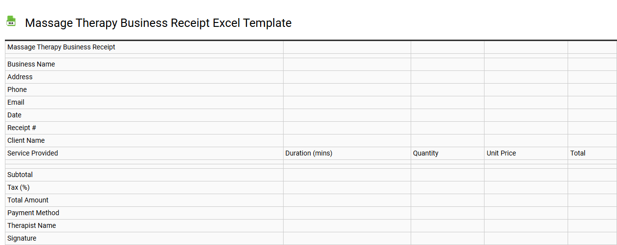 Massage therapy business receipt Excel template