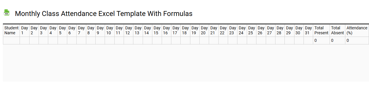 Monthly class attendance Excel template with formulas