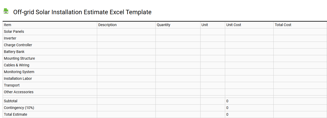 Off-grid solar installation estimate Excel template