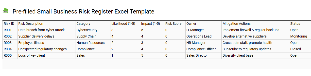 Pre-filled small business risk register Excel template