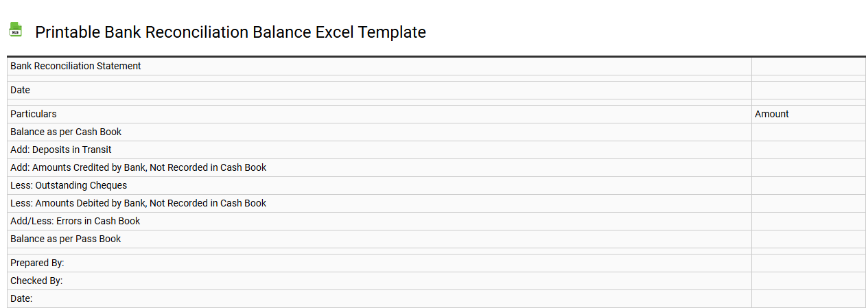 Printable bank reconciliation balance Excel template