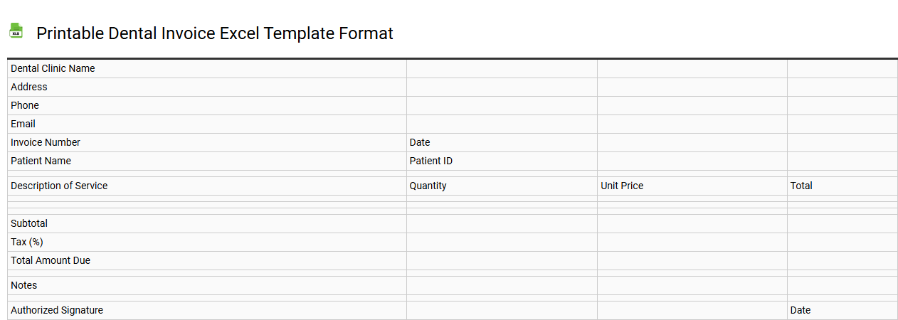 Printable dental invoice Excel template format