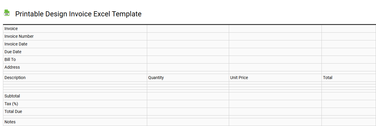 Printable design invoice Excel template
