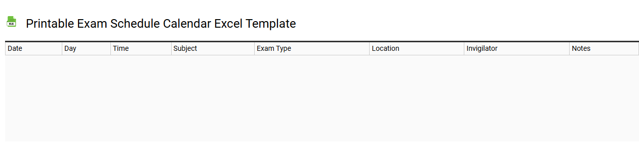 Printable exam schedule calendar Excel template