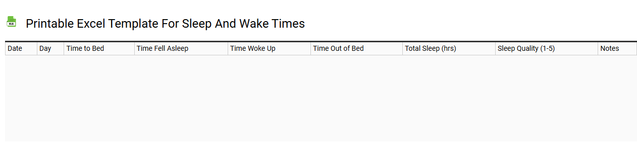 Printable Excel template for sleep and wake times